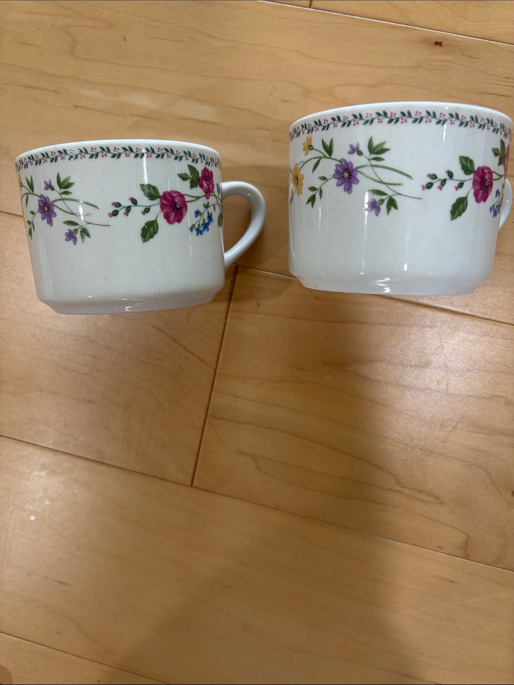 White Floral Teacup Set of Two Farberware Stoneware English Garden